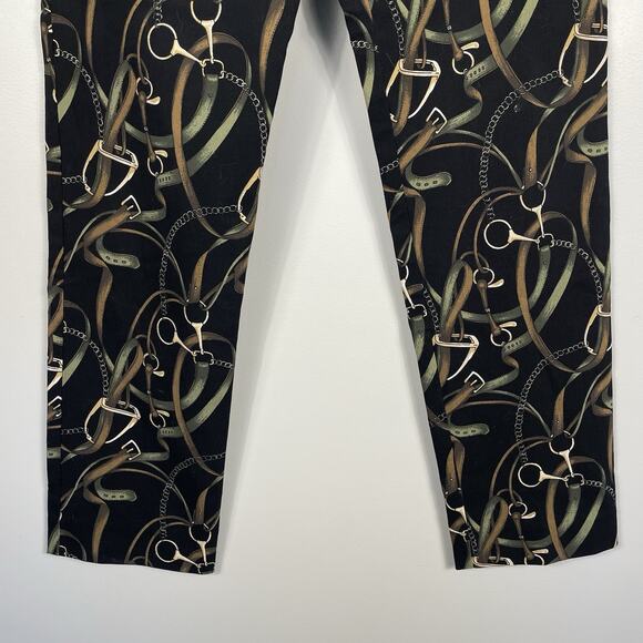 Crazy Larry Pull On Pants Women 4 Black Equestrian Tack Horse Print Stretch USA - Picture 5 of 9
